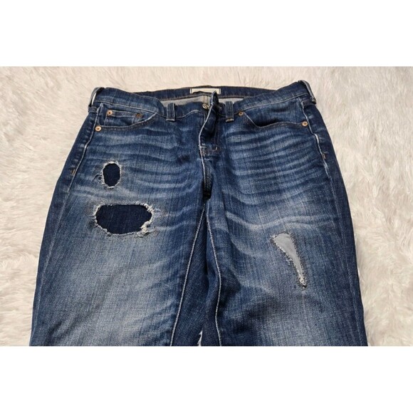 Madewell Distressed Stretch Straight Dark Wash Jeans Size 27x30 - Picture 6 of 13